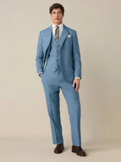 Blue Textured Linen Suit Waistcoat