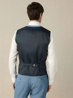 Blue Textured Linen Suit Waistcoat