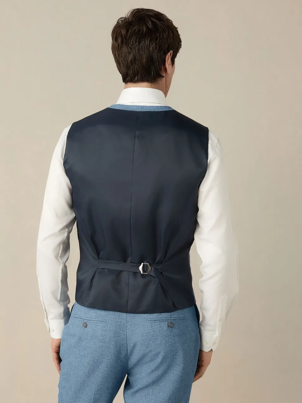 Blue Textured Linen Suit Waistcoat