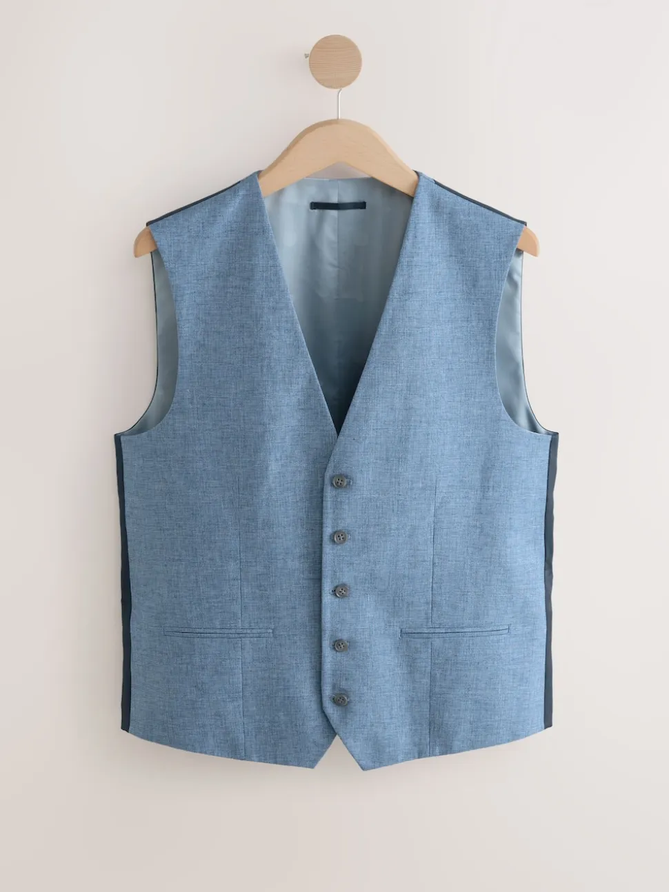 Blue Textured Linen Suit Waistcoat