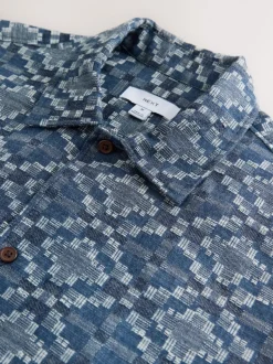 Blue Textured Navajo Style Short Sleeve Shirt