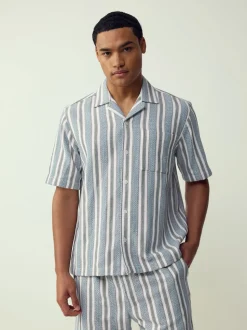 Blue Textured Stripe Short Sleeve Shirt