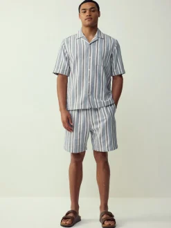 Blue Textured Stripe Short Sleeve Shirt
