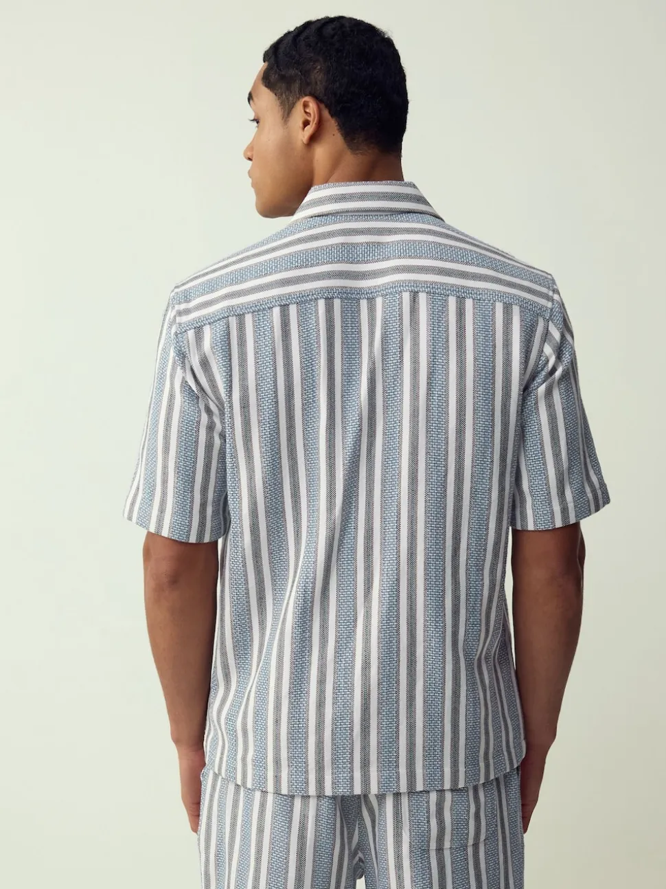 Blue Textured Stripe Short Sleeve Shirt
