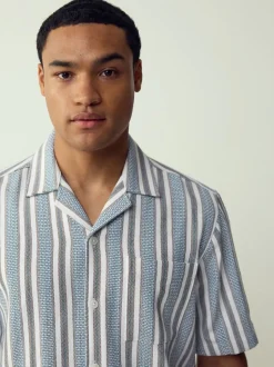 Blue Textured Stripe Short Sleeve Shirt