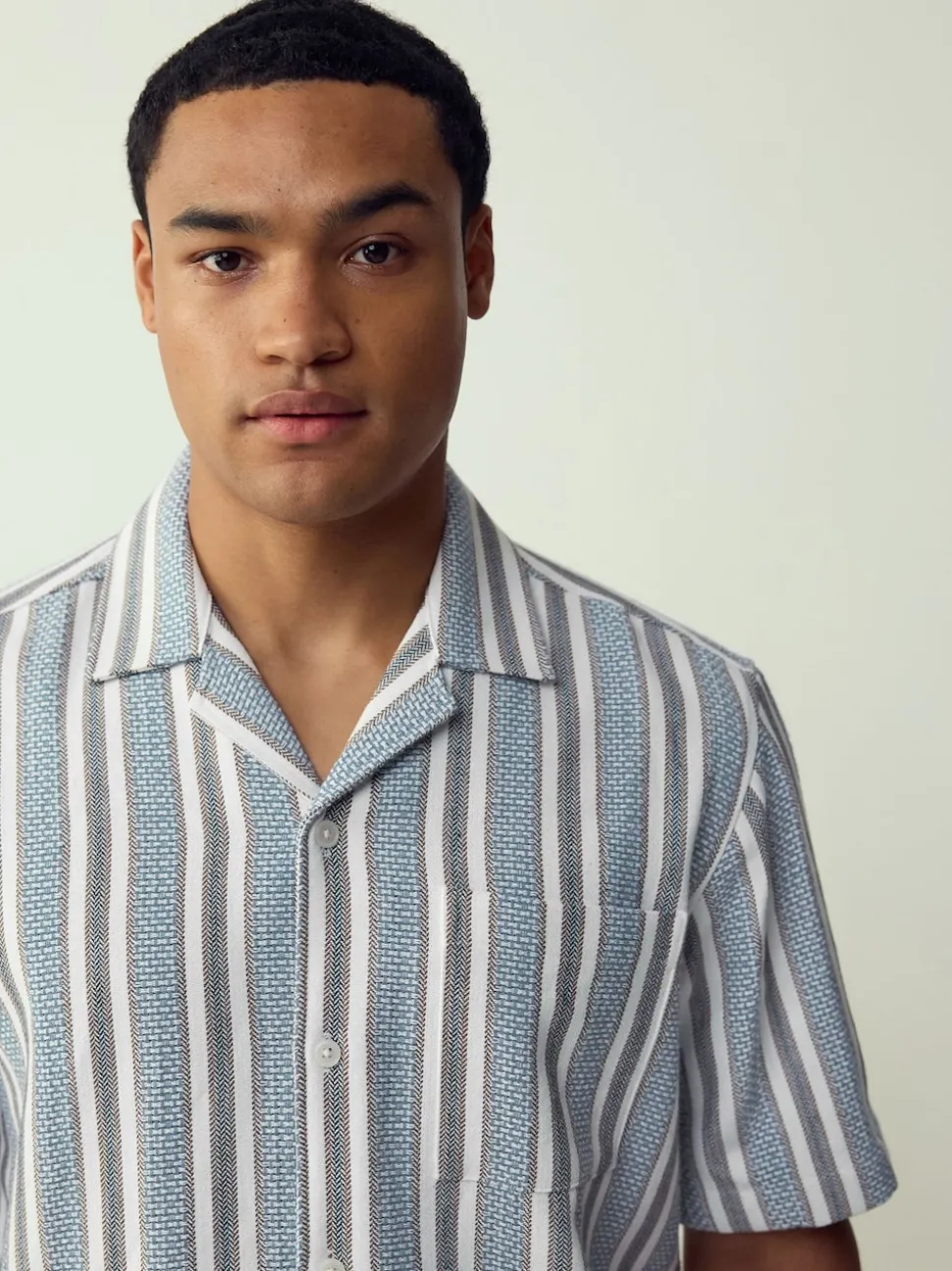 Blue Textured Stripe Short Sleeve Shirt