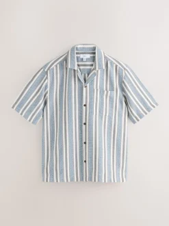 Blue Textured Stripe Short Sleeve Shirt