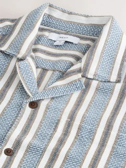 Blue Textured Stripe Short Sleeve Shirt