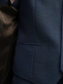Blue Textured Wool Blend Suit Waistcoat