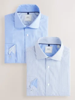 Blue Texture/Stripe Regular Fit Single Cuff Easy Care Smart Shirts 2 Pack