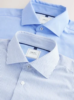 Blue Texture/Stripe Regular Fit Single Cuff Easy Care Smart Shirts 2 Pack