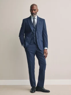 Blue Tollegno Linen Blend Check Suit Waistcoat