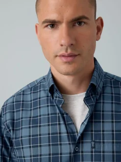 Blue Tonal Check Regular Fit Easy Iron Button Down Oxford Shirt
