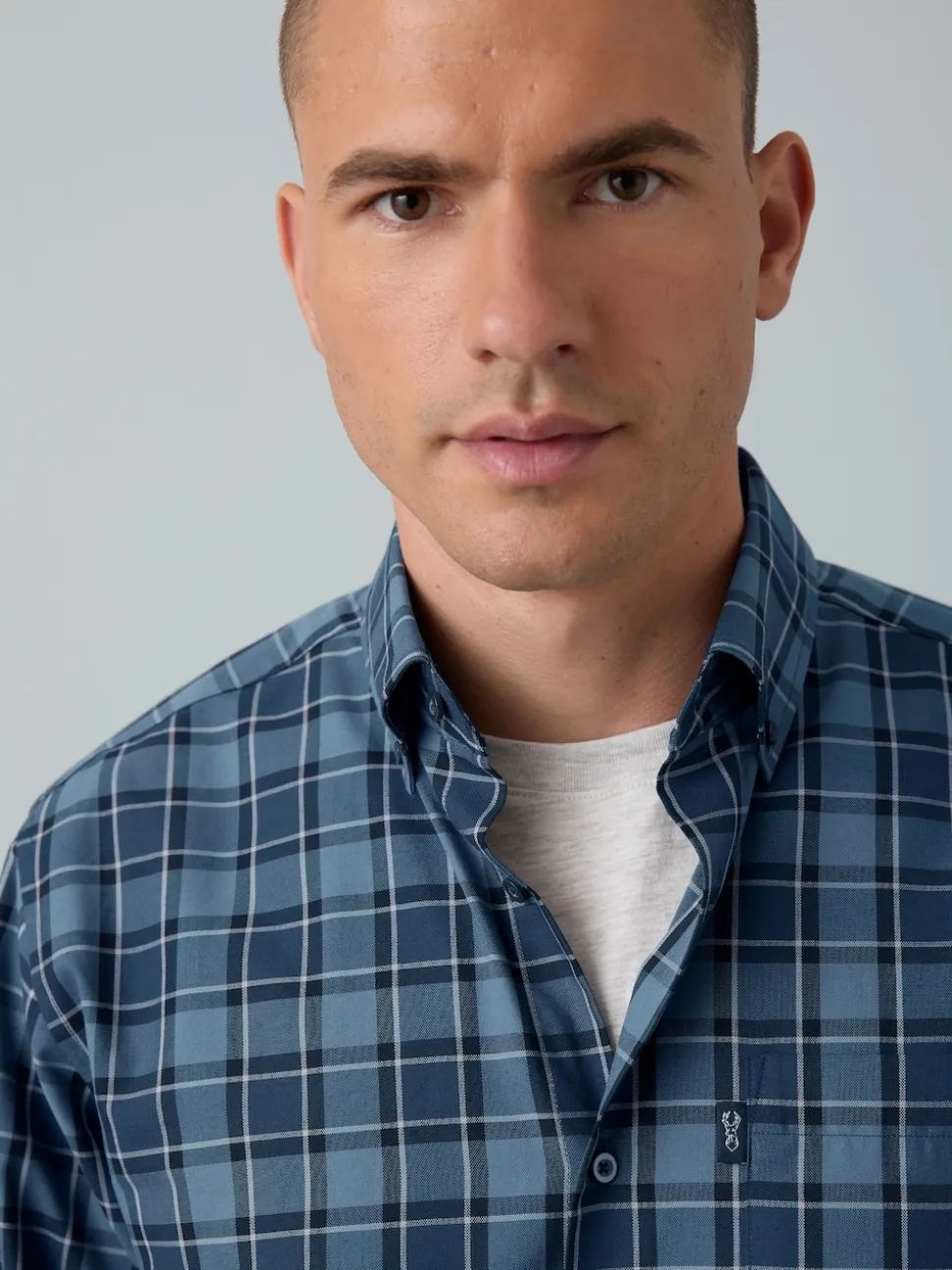 Blue Tonal Check Regular Fit Easy Iron Button Down Oxford Shirt