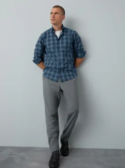 Blue Tonal Check Regular Fit Easy Iron Button Down Oxford Shirt