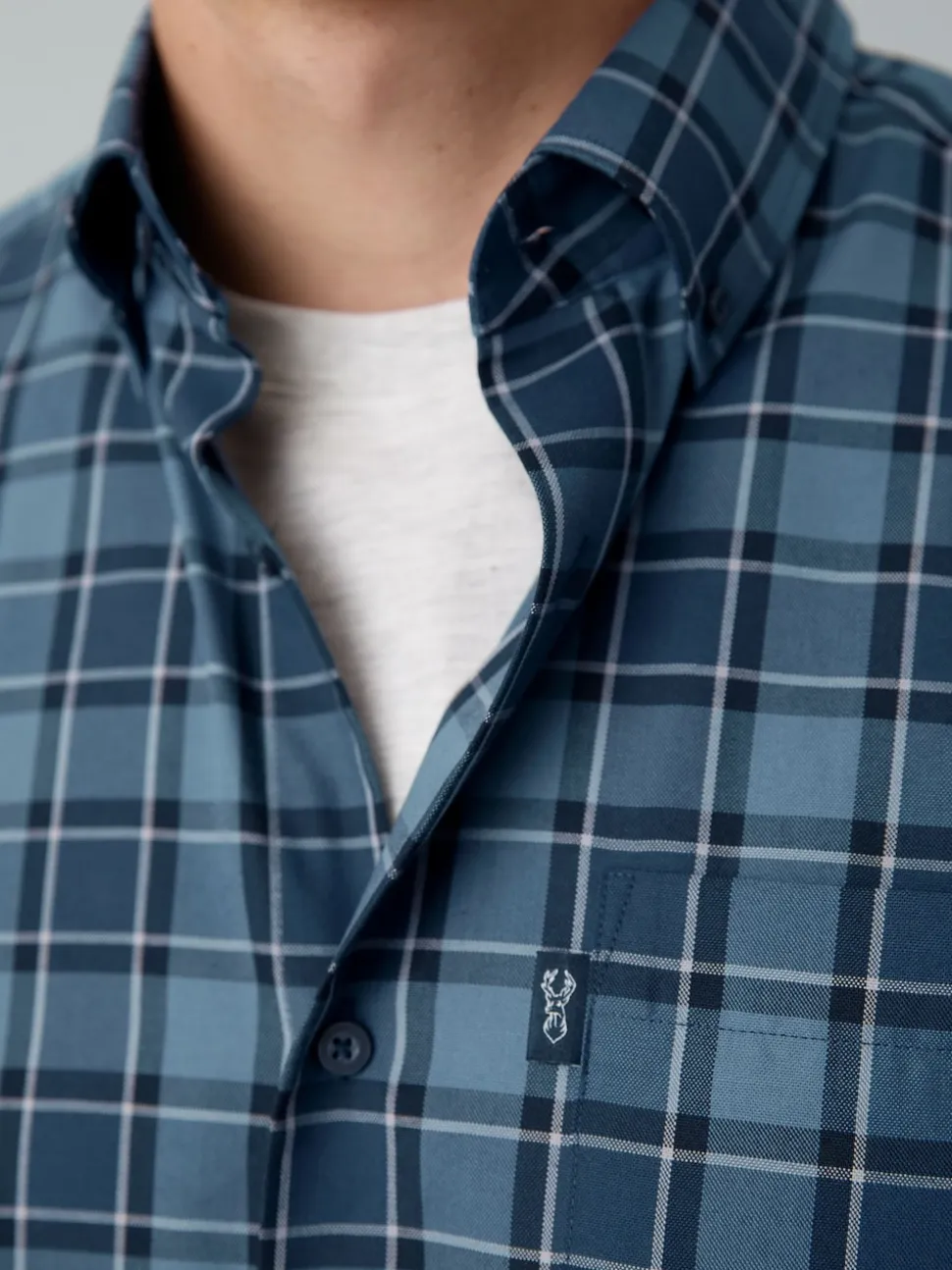 Blue Tonal Check Regular Fit Easy Iron Button Down Oxford Shirt