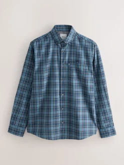 Blue Tonal Check Regular Fit Easy Iron Button Down Oxford Shirt