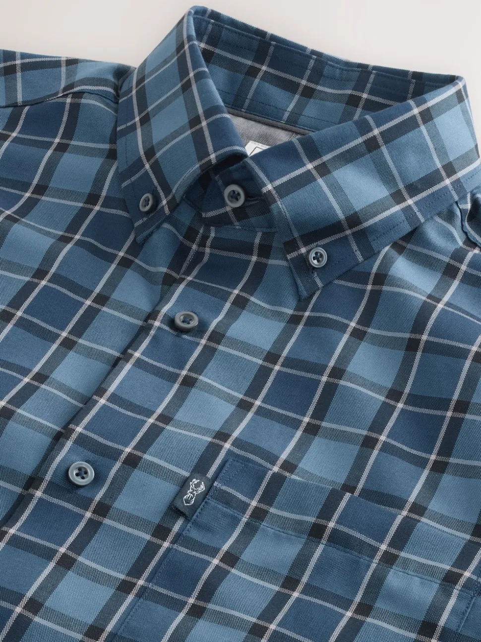 Blue Tonal Check Regular Fit Easy Iron Button Down Oxford Shirt