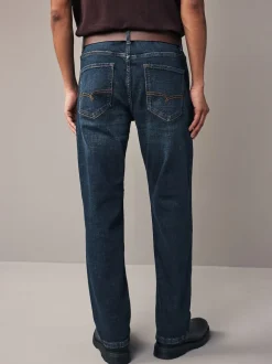Blue Washed Straight Fit Belted Authentic Jeans