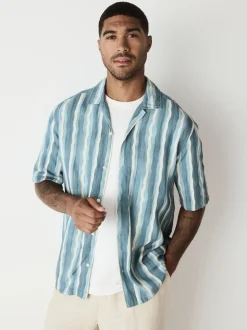 Blue Watercolour Stripe Short Sleeve Shirt