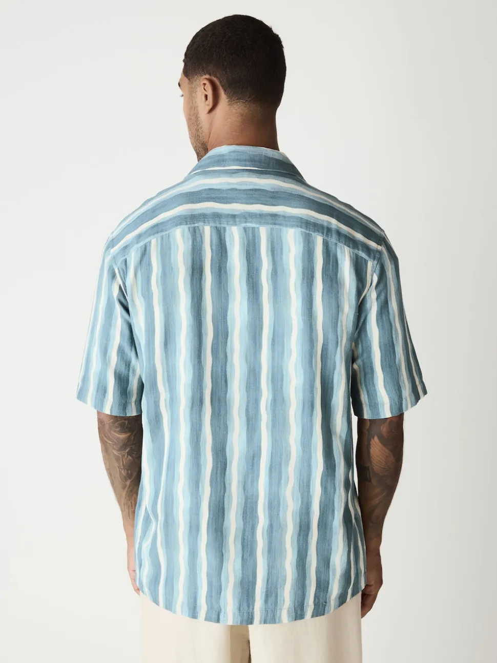 Blue Watercolour Stripe Short Sleeve Shirt