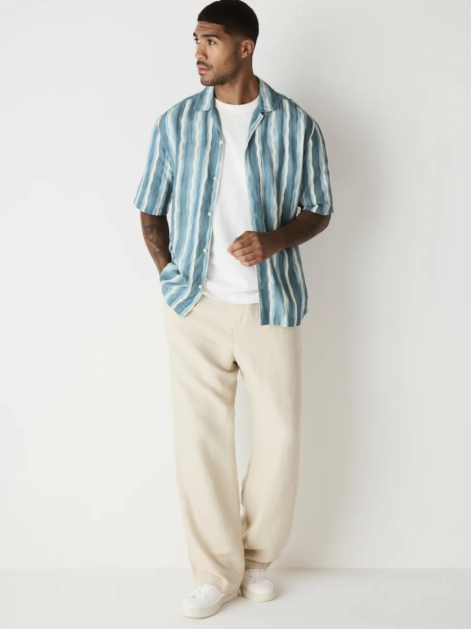 Blue Watercolour Stripe Short Sleeve Shirt