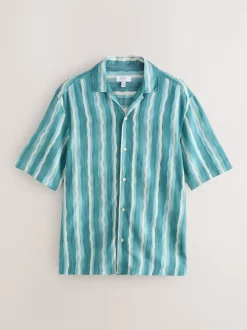 Blue Watercolour Stripe Short Sleeve Shirt