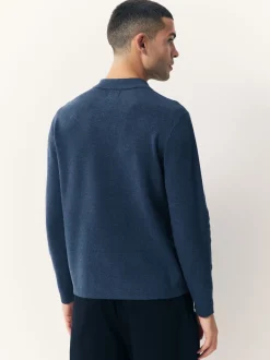 Blue Zip Neck N.Premium Regular Fit Premium Mid Weight Long Sleeve Knit Polo Shirt