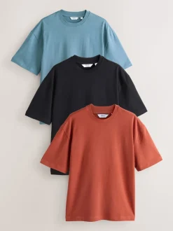 Blue/Black/Orange Relaxed Fit Heavyweight T-Shirts 3 Pack