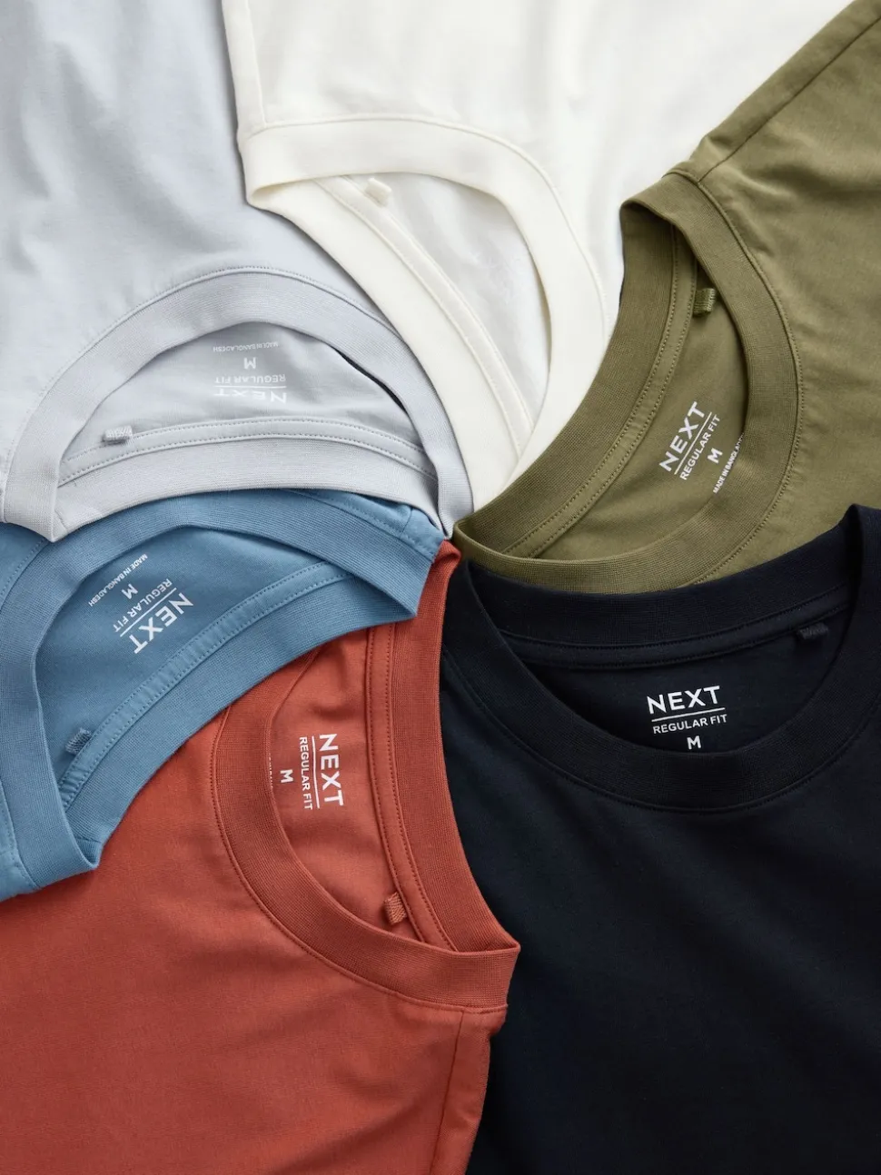 Blue/Black/Orange/Green/Grey/Ecru White Regular Fit Essential Cotton T-Shirts 6 Pack