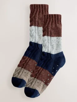 Blue/Brown Thermal Nep Slipper Socks 1 Pack