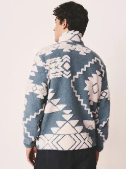 Blue/Ecru Geometric Matching Family Zip Neck Zip Neck Printed Fleece