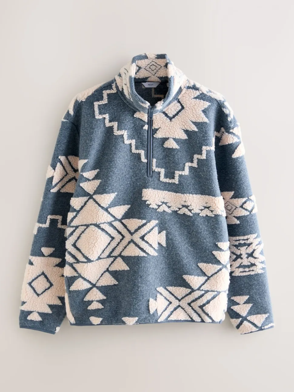 Blue/Ecru Geometric Matching Family Zip Neck Zip Neck Printed Fleece