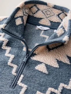Blue/Ecru Geometric Matching Family Zip Neck Zip Neck Printed Fleece