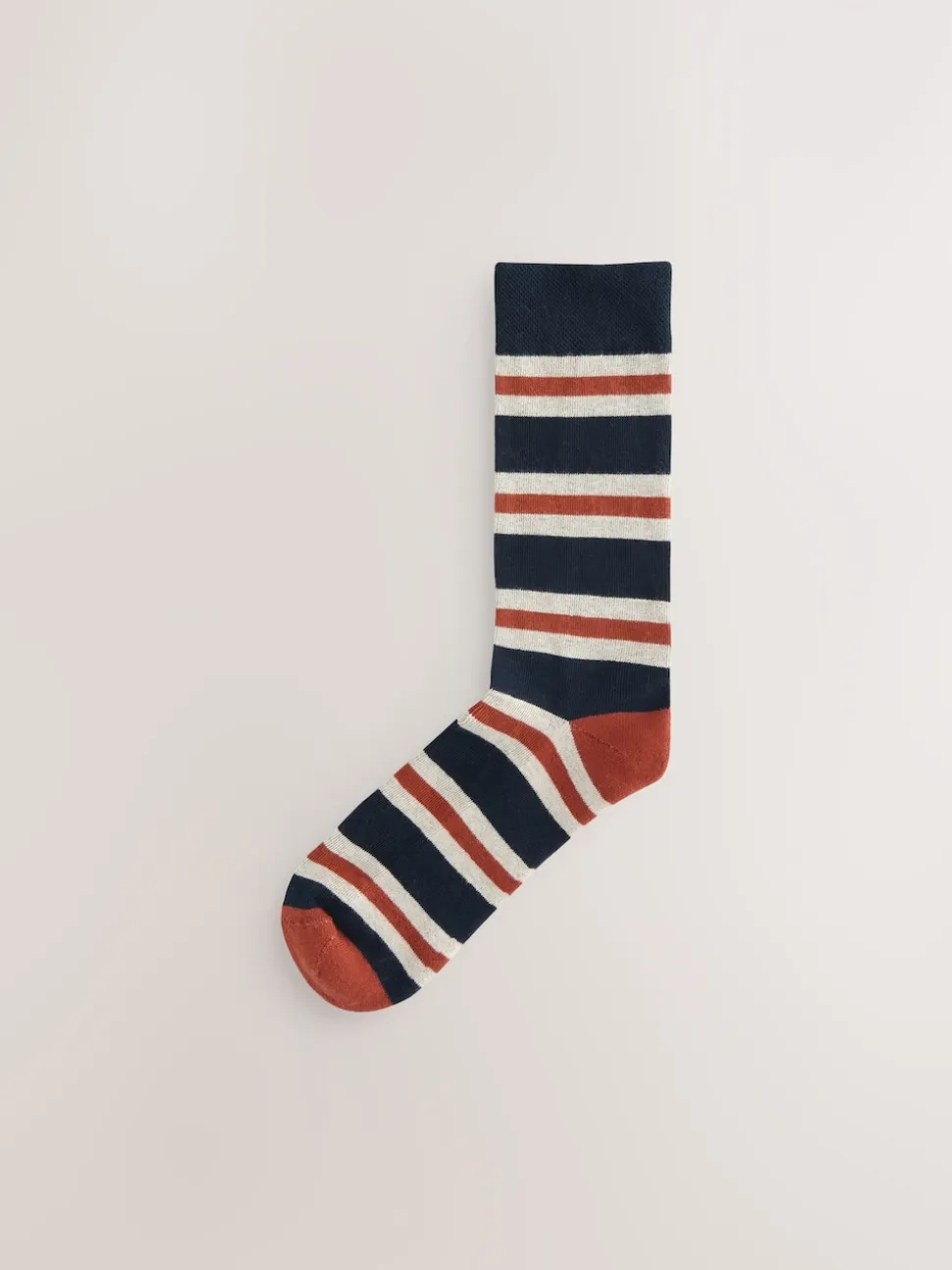 Blue/Ecru Striped Cushioned Sole Comfort Socks 5 Pack