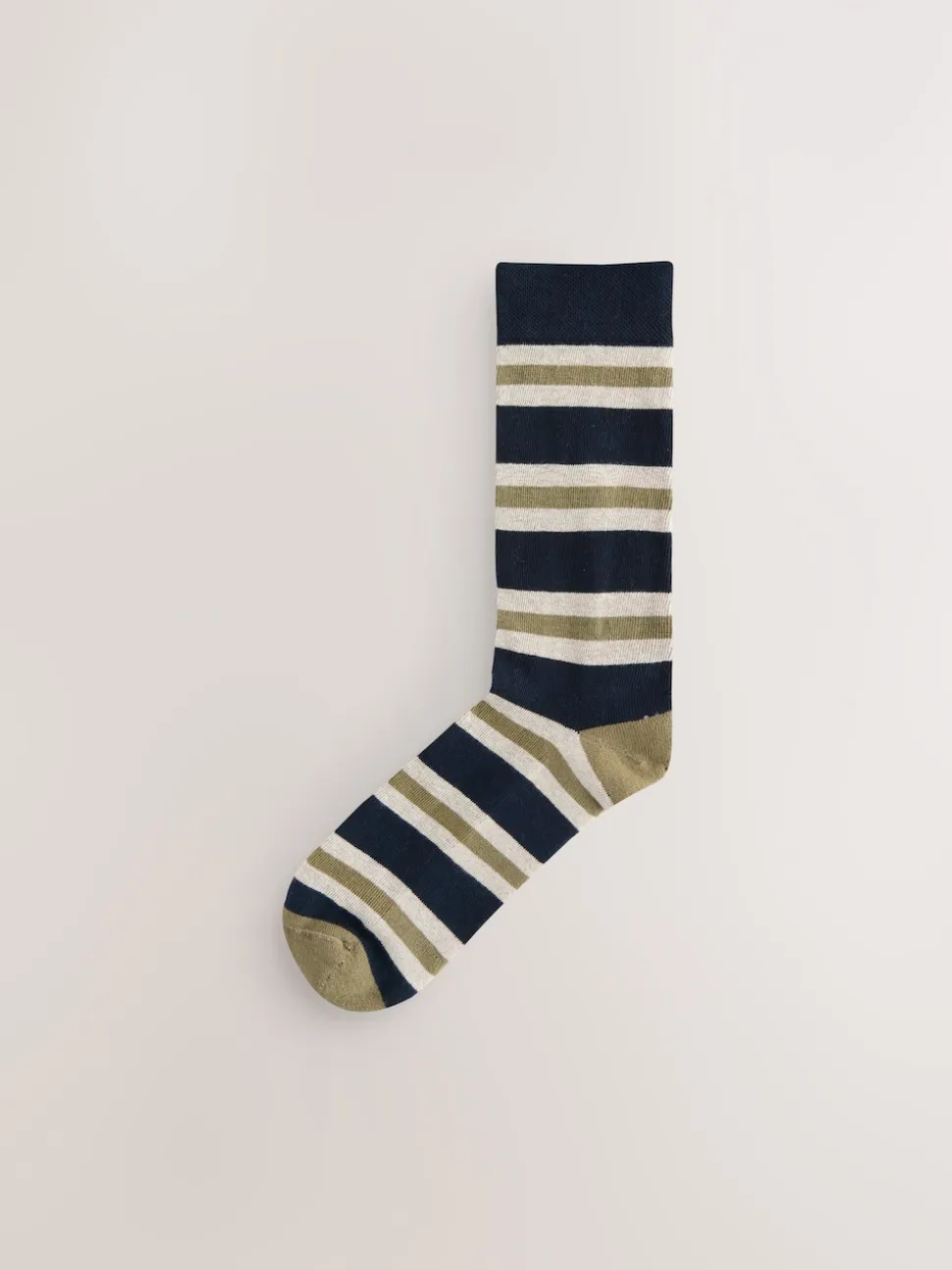 Blue/Ecru Striped Cushioned Sole Comfort Socks 5 Pack