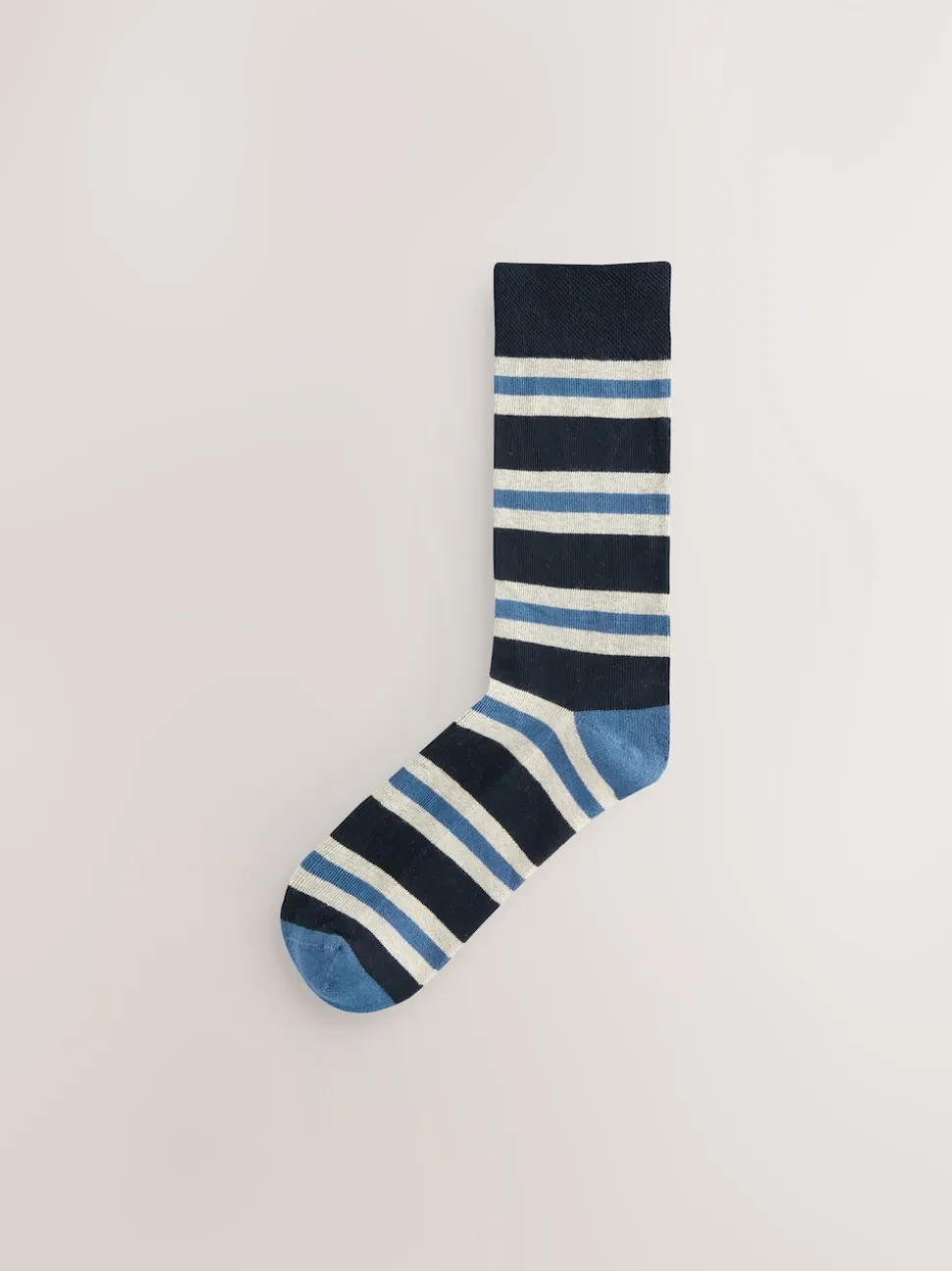Blue/Ecru Striped Cushioned Sole Comfort Socks 5 Pack