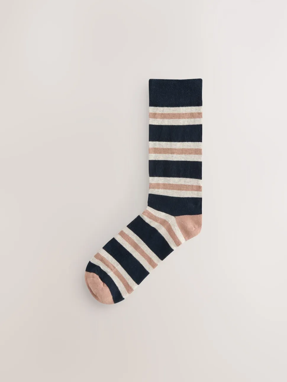 Blue/Ecru Striped Cushioned Sole Comfort Socks 5 Pack