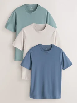 Blue/Ecru White/Green Muscle Fit Essential T-Shirts 3 Pack