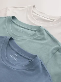 Blue/Ecru White/Green Muscle Fit Essential T-Shirts 3 Pack
