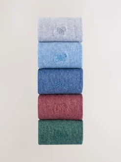 Blue/Green/Grey 5 Pack Embroidered Lasting Fresh Socks
