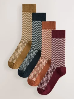 Blue/Green/Grey Herringbone Heavyweight Socks 4 Pack