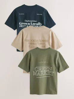 Blue/Green/Neutral Stone Relaxed Fit Graphic Print Heavyweight T-Shirt