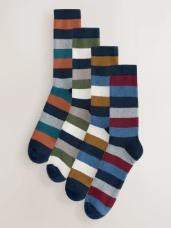 Blue/Green/Orange Rugby Stripe Heavyweight Socks 4 Pack