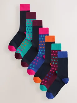 Blue/Green/Orange Spot 7 Pack Cotton Rich Socks