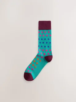 Blue/Green/Orange Spot 7 Pack Cotton Rich Socks