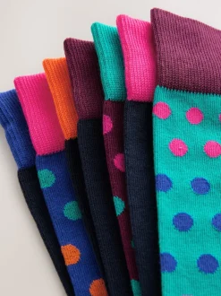Blue/Green/Orange Spot 7 Pack Cotton Rich Socks
