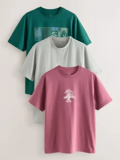 Blue/Green/Pink Regular Fit Graphic Print T-Shirts 3 Pack