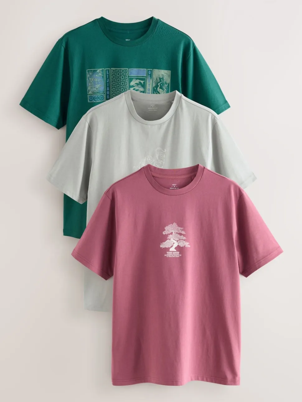 Blue/Green/Pink Regular Fit Graphic Print T-Shirts 3 Pack