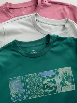 Blue/Green/Pink Regular Fit Graphic Print T-Shirts 3 Pack
